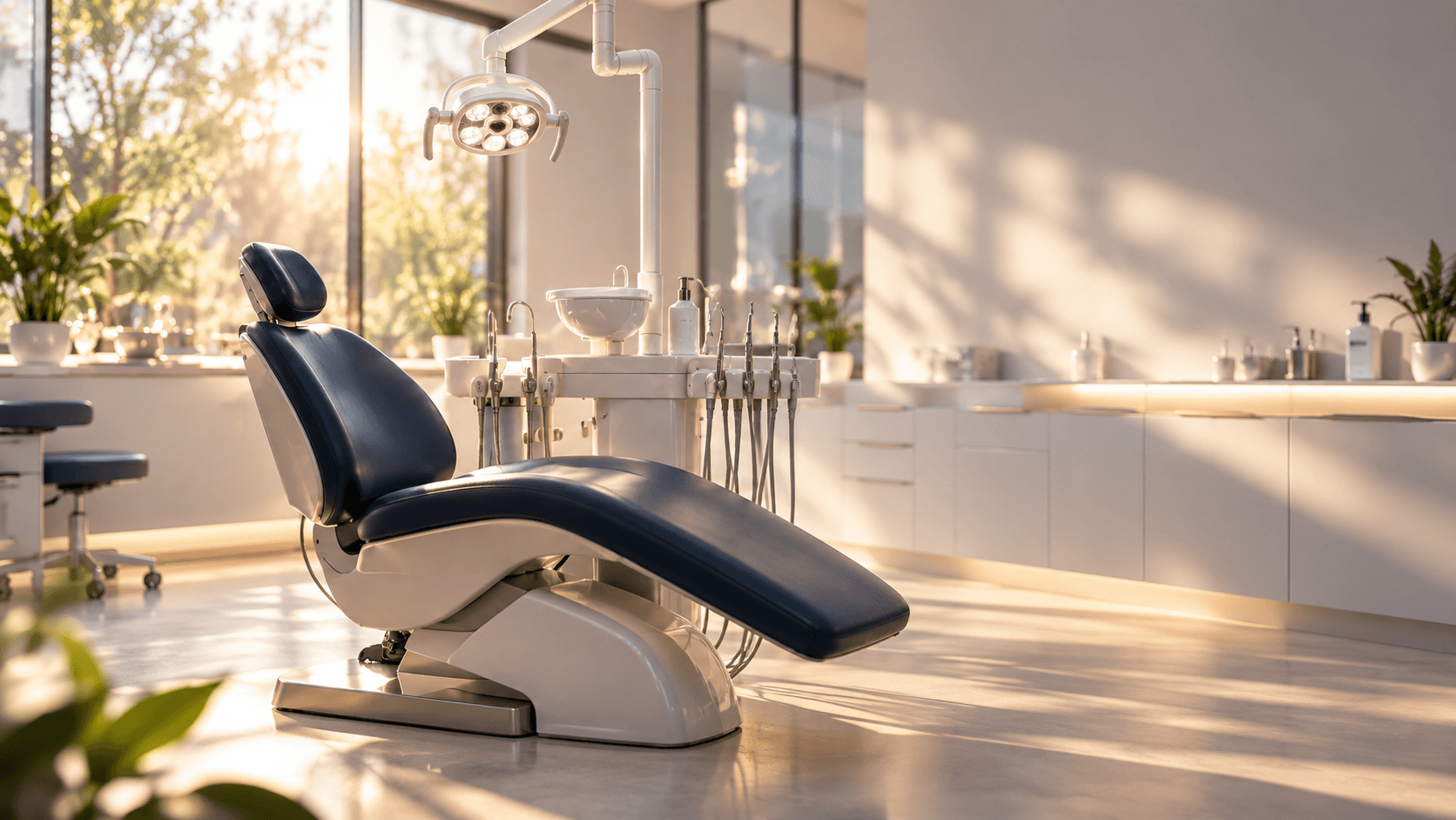 Empty dental chair in morning light